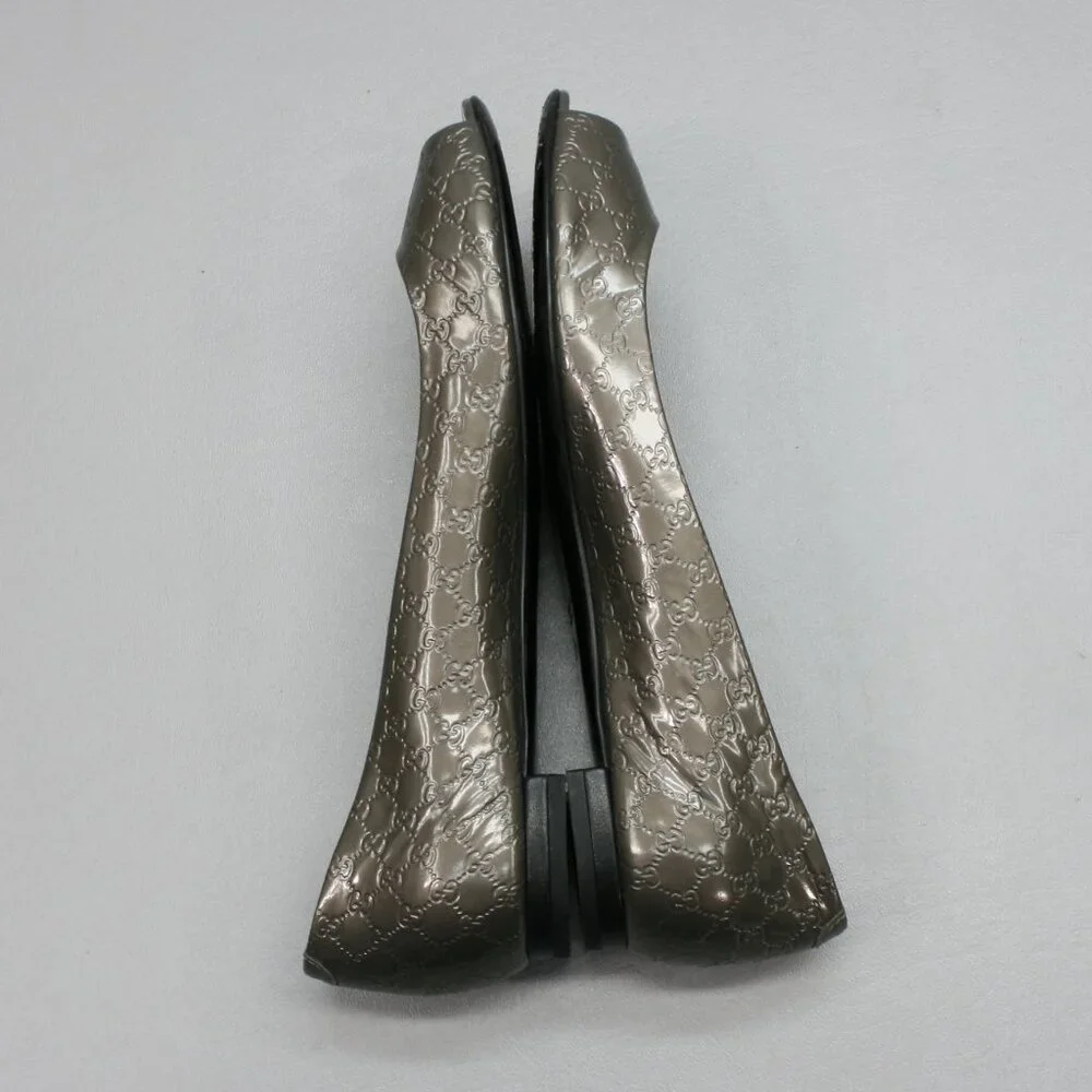 Gucci 37.5 Ladies 7.5 Microguccissima Metal Bronze/Gray GG Flats Peep-toe Shoes - Picture 12 of 12